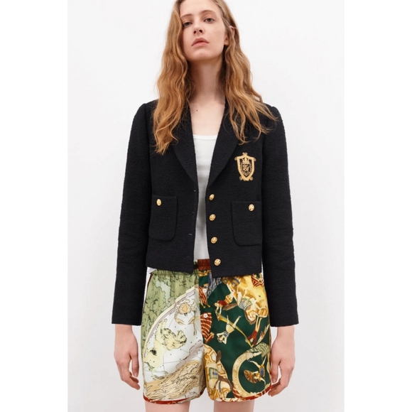 Rare zara limited edition textured tweed gold button blazer - Picture 4 of 11